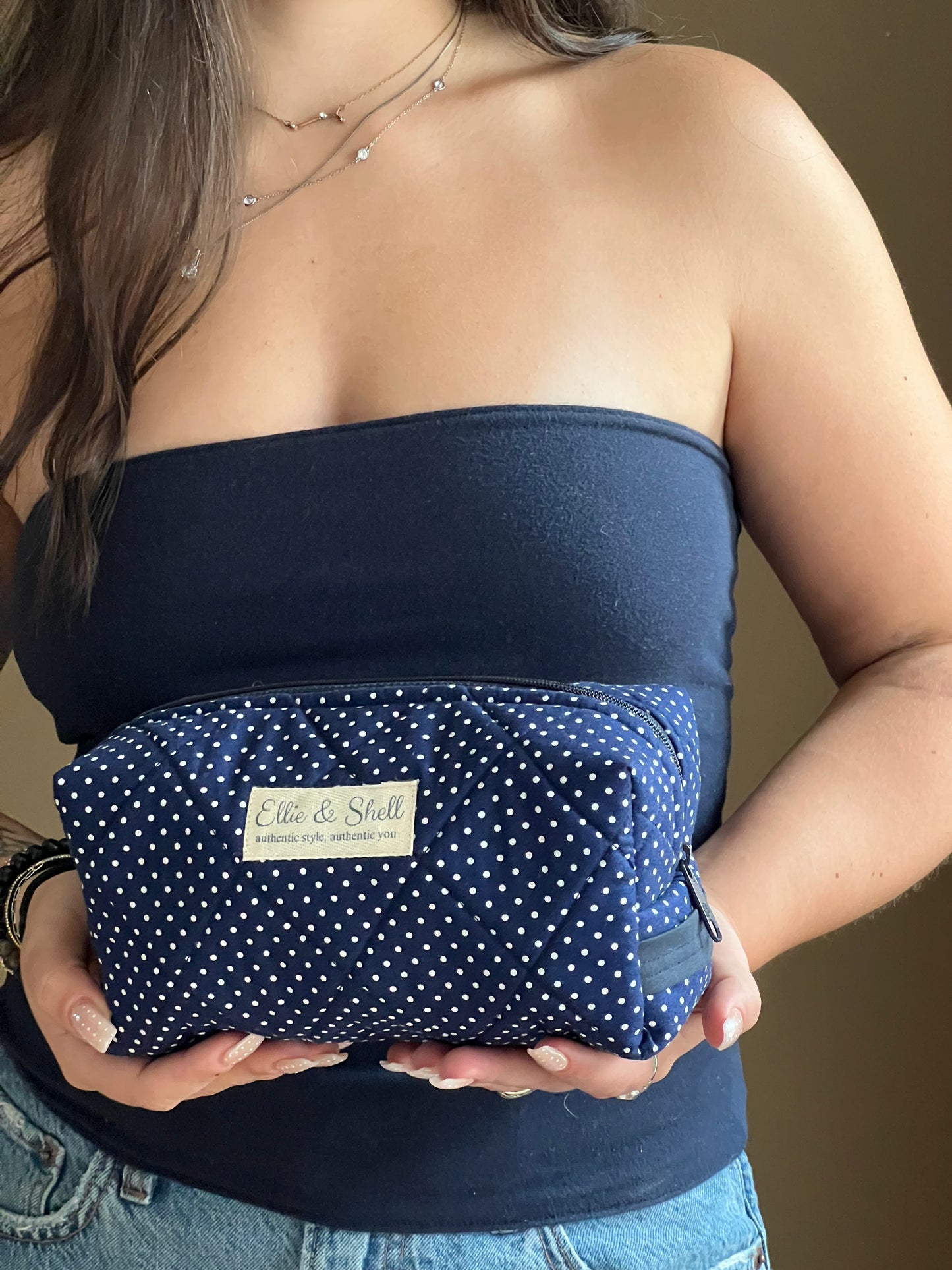 Evergreen Boxie in Navy Polka Dot