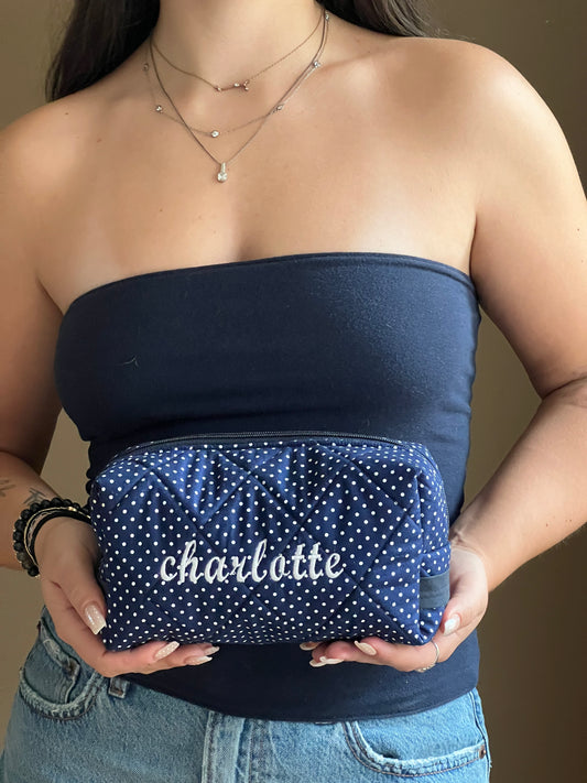 Evergreen Boxie in Navy Polka Dot