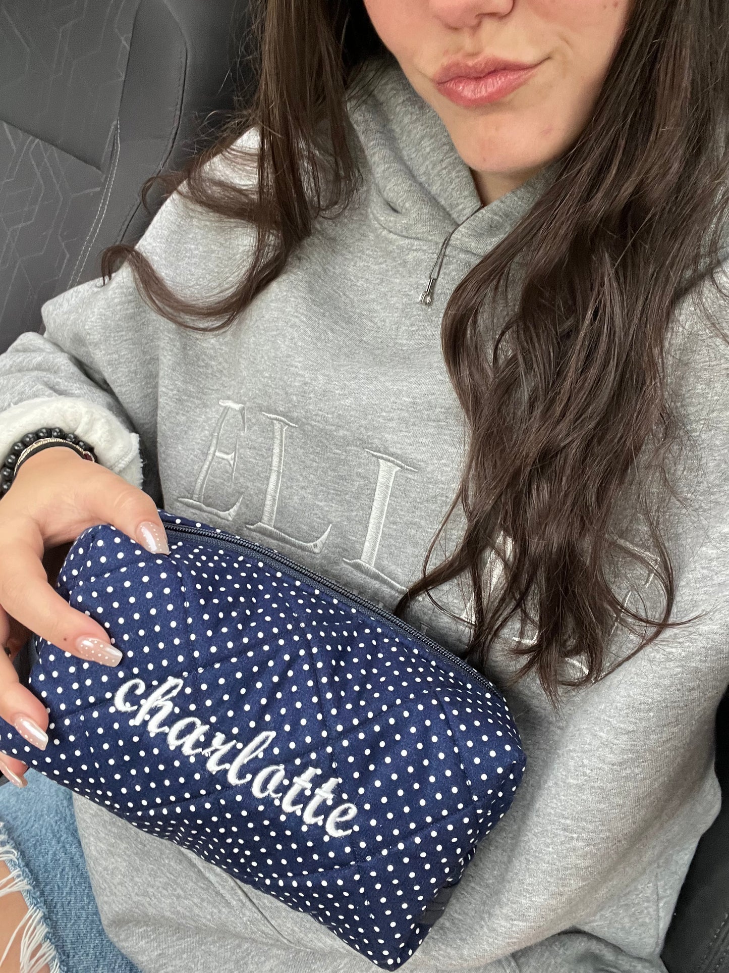 Evergreen Boxie in Navy Polka Dot