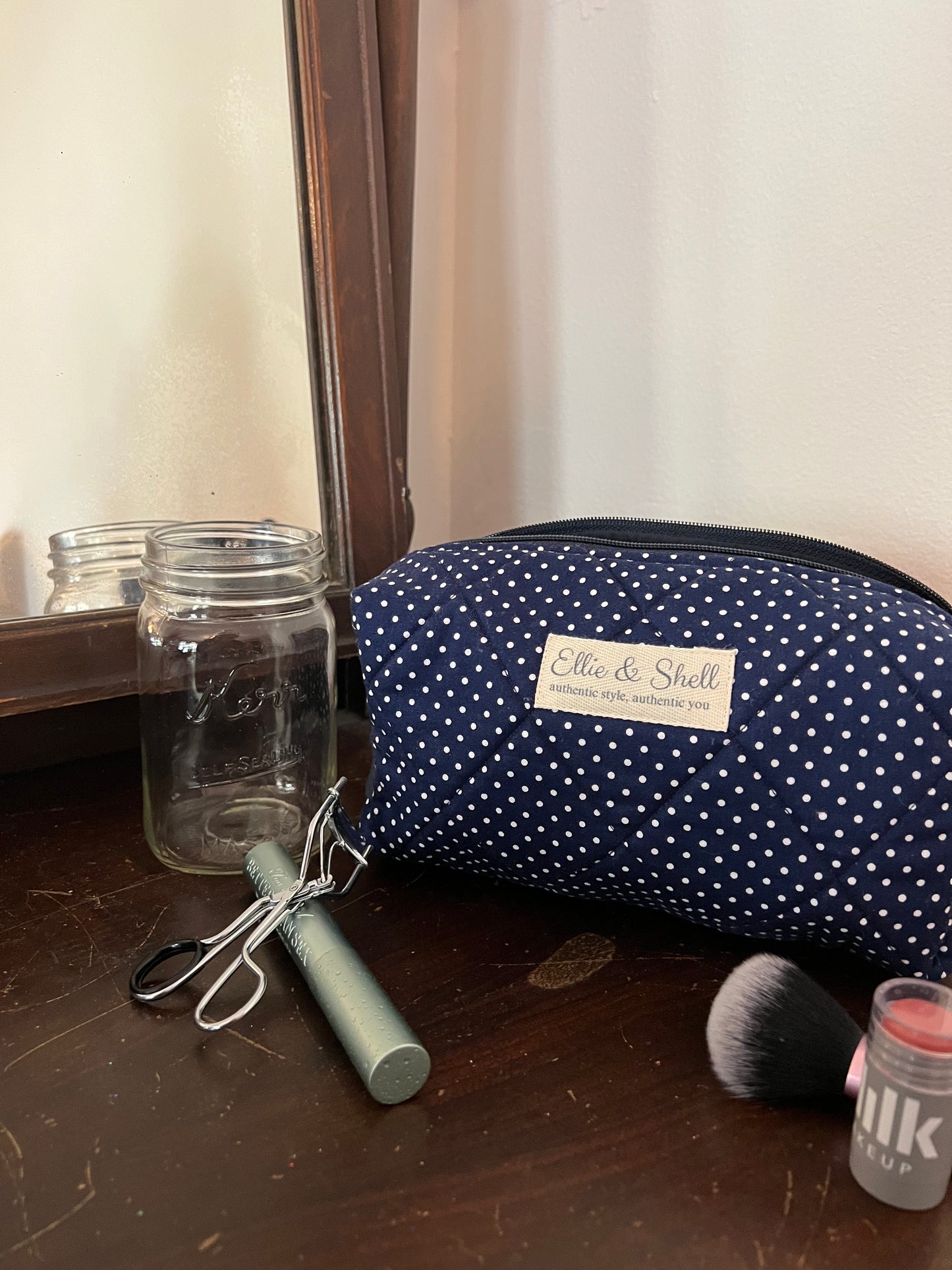 Evergreen Boxie in Navy Polka Dot