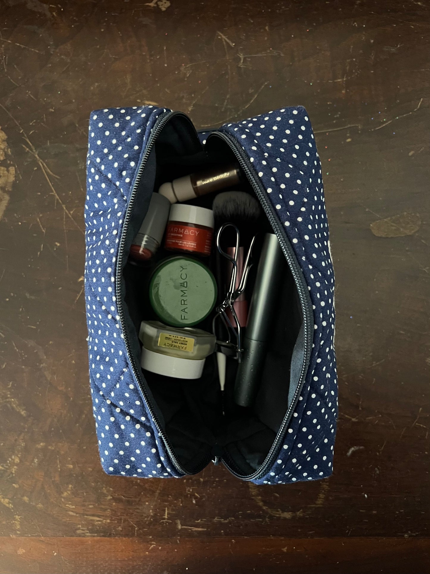 Evergreen Boxie in Navy Polka Dot