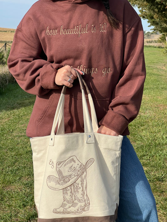 Cowboy Boots Leather & Canvas Tote Bag